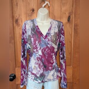 Tribal Purple Abstract Print Faux Wrap Blouse